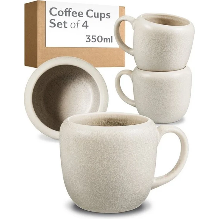 Cosumy Tasse Kaffeetassen Set 350 ml, 4er Set, handglasiert, Steingut, 4-tlg, Steingut, Handglasiert, Spülmaschinenfest & Mikrowellengeeignet, 4er Set – Bild 4
