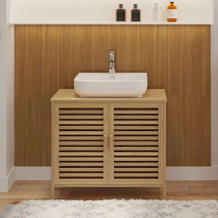 Bellamio 'Newa' Badezimmer Waschbeckenunterschrank, Bambus, natur, 60x33x65 cm, Badezimmerschrank mit 2 Ablagefächern – Bild 8