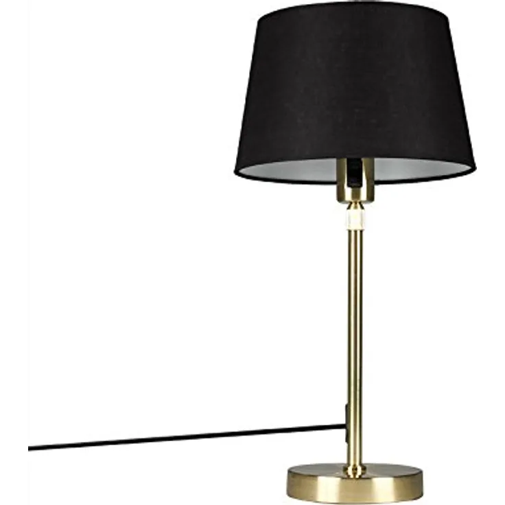 QAZQA Parte Modern Tischlampe Gold/Messing mit schwarzem Schirm, 25 cm verstellbar, LED geeignet E27 für Wohnzimmer und Schlafzimmer