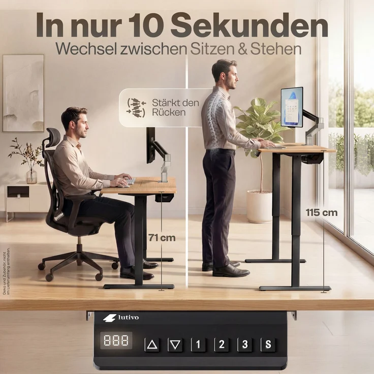 LUTIVO Foxtrot, Höhenverstellbarer Schreibtisch Elektrisch, Memory-Funktion und Kabelmanagement, 120 x 60 cm, Schwarz/Holz – Bild 6