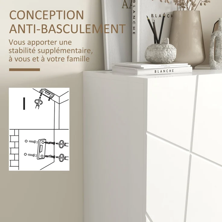 Schuhschrank, Schuhregal, 2 Türen, verstellbare Einlegeböden, 72 x 31,5 x 95 cm, weiß lackiert – Bild 10