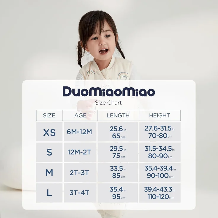 Duomiaomiao Baby Schlafsack, 1x Ganzjahresschlafsack, 1.5tog Kleiner Regenbogen, 95cm / Baby Körpergröße 100-110cm, Baumwolle – Bild 7