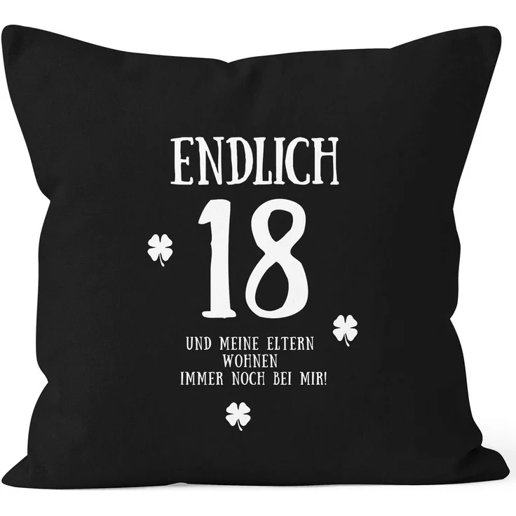 MoonWorks Dekokissen Kissenbezug Endlich 18 zum Geschenk zum 18. Geburtstag Kissen-Hülle Deko-Kissen 40x40 Baumwolle MoonWorks®