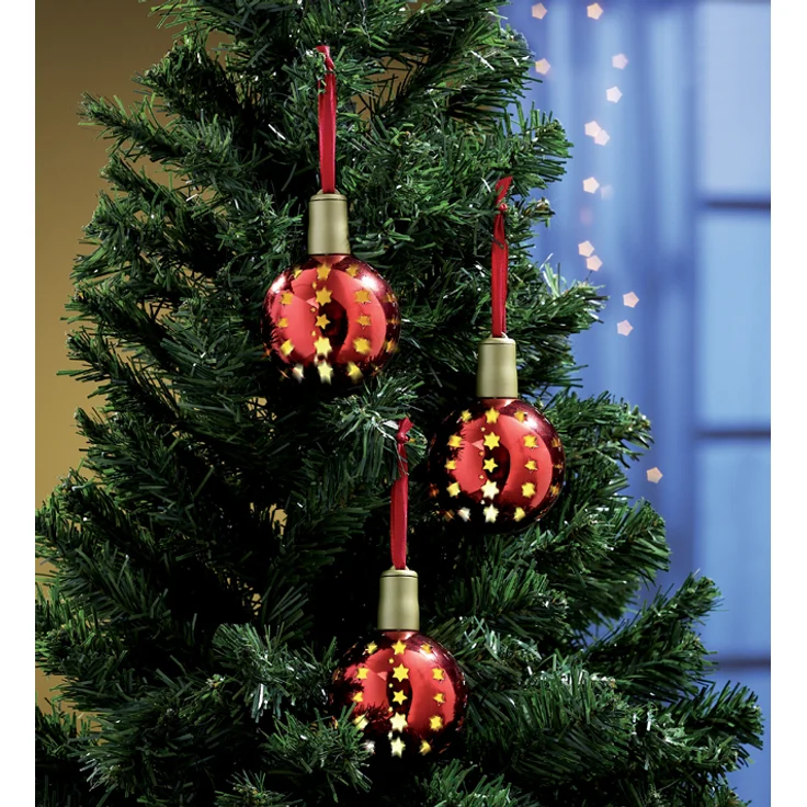 3x Lichterglanz LED Weihnachtsbaum Kugel Baum Schmuck beleuchtet kabellos rot – Bild 2