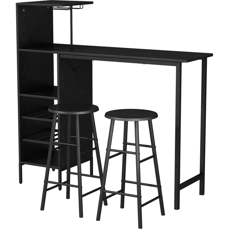 Bartisch-Set Naila Schwarz 121.5 x 40 cm mit 2 Hocker Vicco