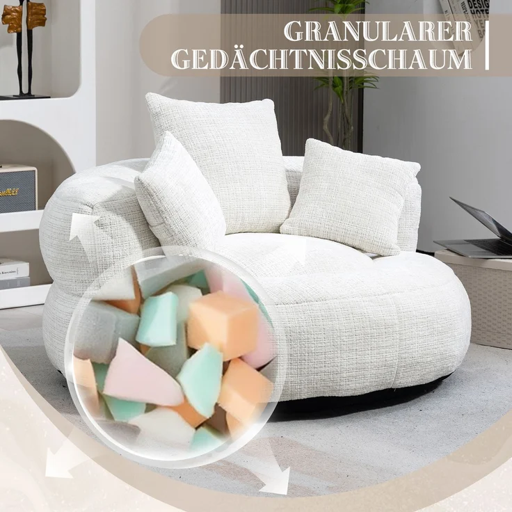 Lazy Sofa Durable Komfort Lounger hohen Rücken Sitzsack Stuhl Couch mit drei Kissen für Erwachsene und Kinder, Indoor & Outdoor, Single Gaming Sofa Stuhl für Schlafzimmer, Büro (Beige Chenille)--Beige--108x108x52cm--YOUDENOVA – Bild 3