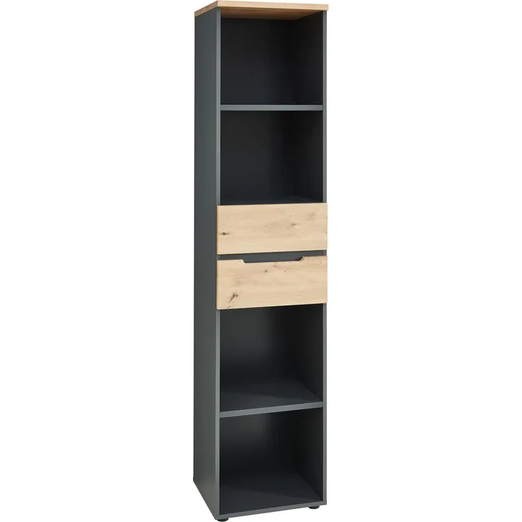 Regal Melanie / Memphis, Holzwerkstoff, Grau, Schwarz, Holzfarben, 45 x 197 x 38 cm