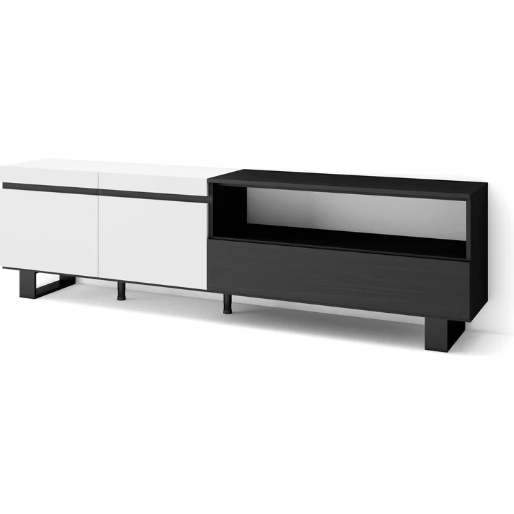 Skraut Home | TV-Schrank, Lowboard | für Wohnzimmer und Esszimmer | 200 x 57 x 35 cm | Für TV-Geräte bis zu 80" | Industriedesign | Moderner Stil | Weiß und Schwarz
