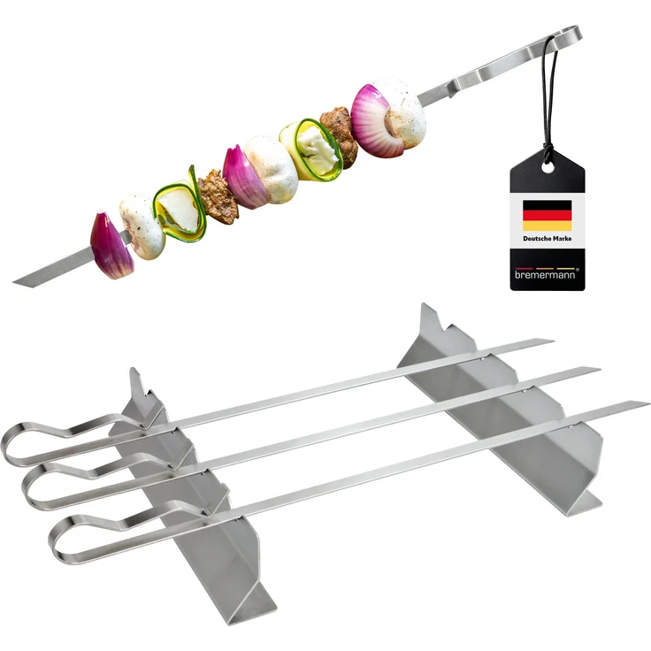 Grillspieße 4er-Set mit 2 Ablage-Gestellen, Grillspießhalter, aus Edelstahl – Bild 1