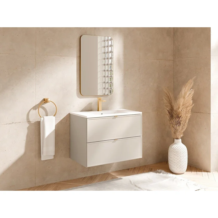 Vente-unique - Hängender Waschtischunterschrank mit Metallgriffen – Farbe Beige – B80 cm – ONDIL – Bild 2