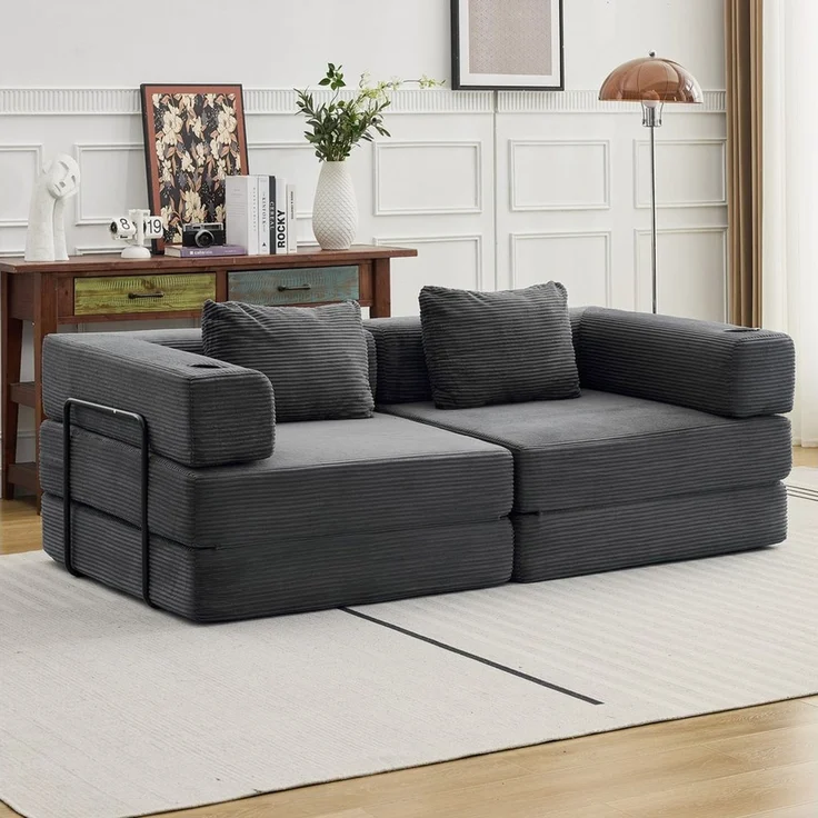 Sinaopus Sofa Sofas Wohnzimmer, Schlafsofa aus Cord mit Bettfunktion, Faltbares Bodensofa mit Liegefunktion für kleine Räume – Bild 1