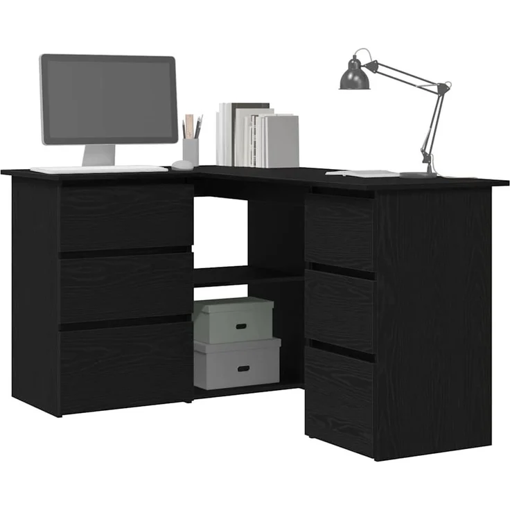 vidaXL Schreibtisch mit Regal Schwarz Eichen-Optik 145 x 100 x 76 cm 862006 – Bild 2