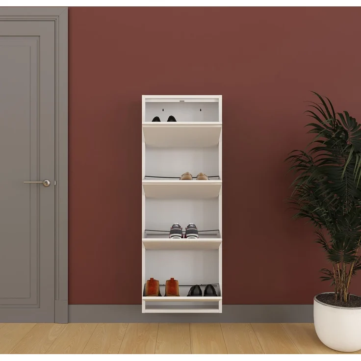 Schuhkipper Metall 50 x 15 x 136 cm, 4 Klappen, weiß RAL 9003 – Bild 9