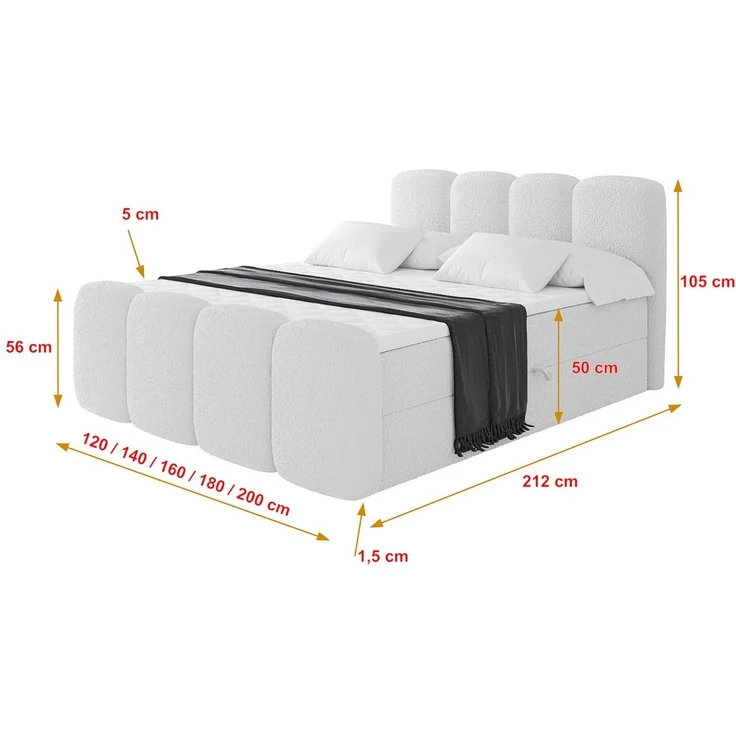 ALTDECOR Boxbett NINA-Z (Multipocket-Matratze H4, H3 Matratze Bonellfederung, Topper, Kopfteil), Doppelbett mit Fußteil – Bild 3