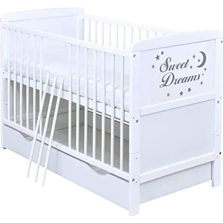 Baby-Delux Babybett Sweet Dreams Bettkasten, Kinderbett Gitterbett 140x70 weiß mit Beißschienen Schublade, Matratze – Bild 3