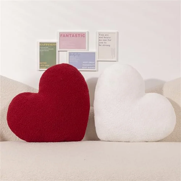 Herzkissen, Kuschelkissen Kinder Herzkissen, Weiche Flauschige Herzform Zierkissen Sofakissen, Plüsch Kissen Dekokissen für Kinderzimmer Schlafzimmer Deko (Rot 30 X 45 CM) – Bild 6