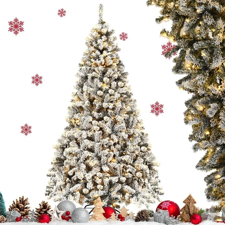 COSTWAY Künstlicher Weihnachtsbaum mit Schnee, 180cm, 600 Spitzen, 250 LED – Bild 1