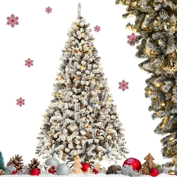 COSTWAY Künstlicher Weihnachtsbaum mit Schnee, 225cm, 1000+ Spitzen, 450 LED