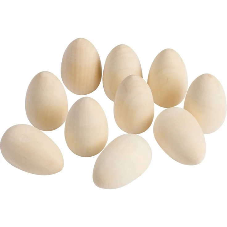 EDUPLAY 370128 Holzeier, massiv mit flachem Boden, Ø 3,5 x 6 cm (10er Pack)