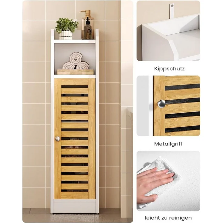 MSMASK Badregal Badezimmerschrank, Toilettenschrank, Beistellschrank 20×20×80 cm, 1-tlg, mit 2 offenen Fächern & Verstellbare Ablagen – Bild 3