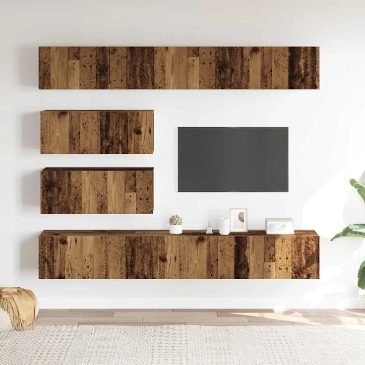 vidaXL 6-tlg. TV-Schrank-Set Wandmontage Altholz-Optik Holzwerkstoff 3329149 – Bild 2