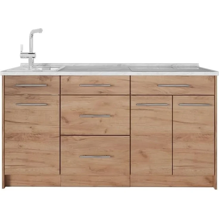 Küchenblock Fame-Line Goldkraft Eiche 150 cm, AP Marmor Vicco – Bild 1