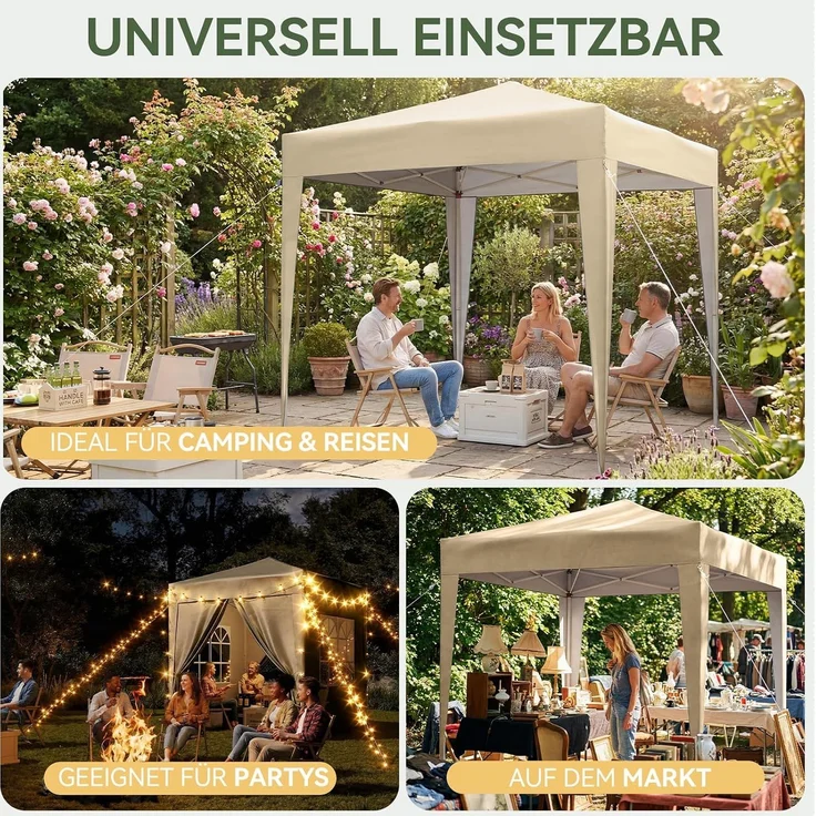 Aoxun Pop Up Pavillon 2x2m Wasserdicht mit 4 Seitenwänden, Metallrahmen-Schutzzelt, Höhe Verstellbar, Faltpavillon 2x2 mit Tragetasche für Camping Party, Beige – Bild 8