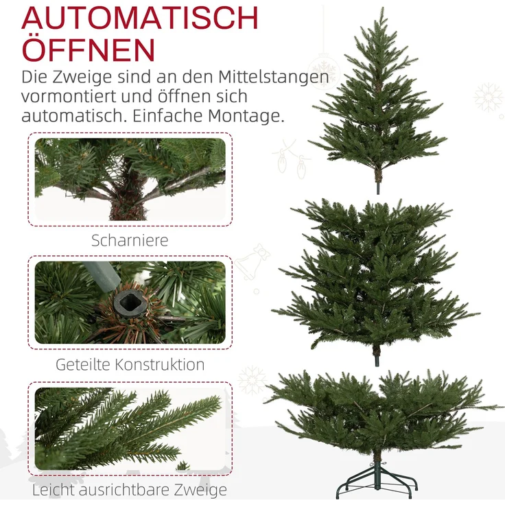 JARDJ Weihnachtsbaum 183 cm, realistisches Aussehen, Schnellaufbau, inkl Ständer, feuersicherer Kunststoff – Bild 8