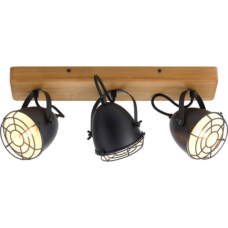 Deckenlampe, Metall Holz, schwarz, Spots verstellbar, L 46cm