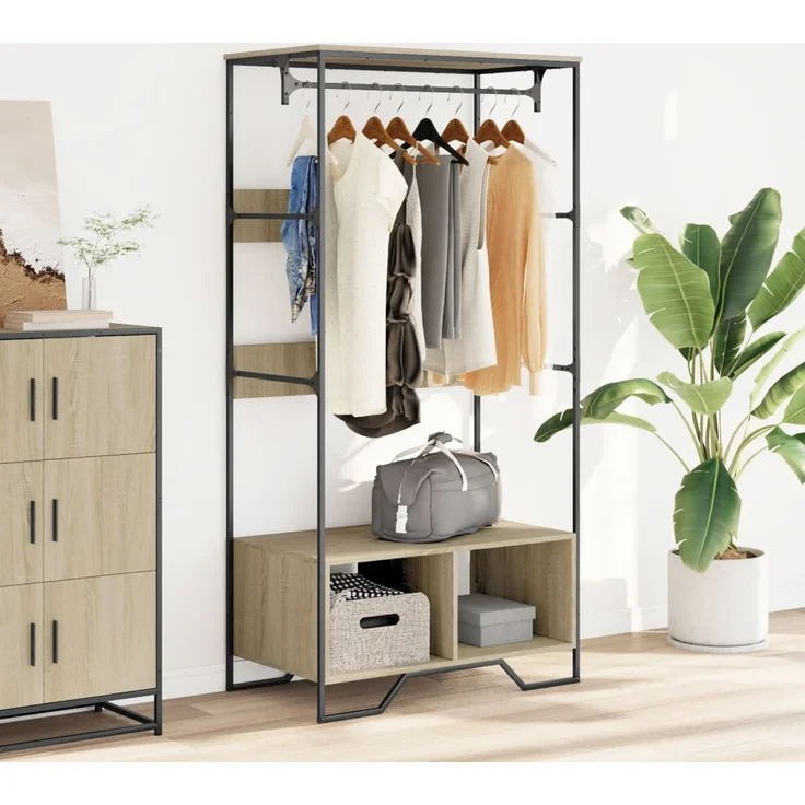 vidaXL Kleiderständer Sonoma-Eiche 90x50x180 cm Holzwerkstoff 848670 – Bild 2