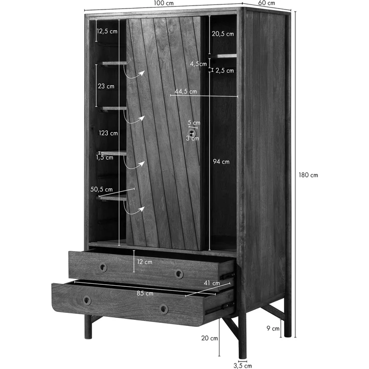 Kleiderschrank Mango 100x60x180 braun geölt / Griff gold LOS ANGELES #11 – Bild 8