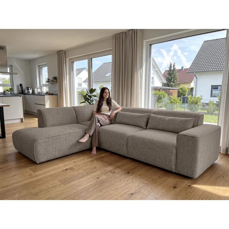 AX LIVING Wohnlandschaft mit Schlaffunktion Ruyam Hellbraun Sofa L – Bild 1