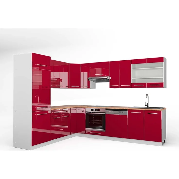 Eckküche Fame-Line Bordeaux Hochglanz/Weiß 287 x 60 cm , AP Eiche Vicco – Bild 1