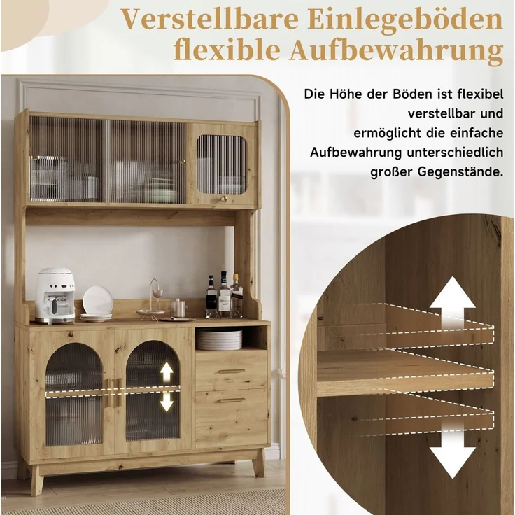Buffetschrank 120 x 40 x 178 cm mit Steckdosen und USB – Hochschrank in Holzfarbe mit Acrylglasfront – Bild 10