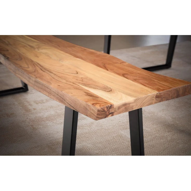 Esszimmerbank 140x40x45 cm Akazie Massivholz Metall Baumkante Modern – Bild 5