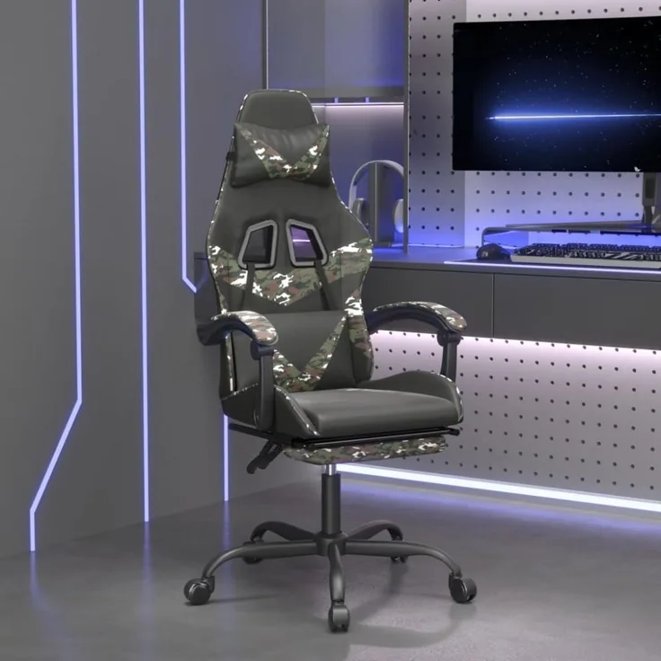 vidaXL Gamingstuhl mit Fußstütze Drehbar Schwarz Tarnfarben Kunstleder, Drehbar [349566]