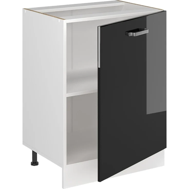 Küchenunterschrank R-Line Schwarz Hochglanz/Weiß 60 cm mit 1 Tür Arbeitsplatte Anthrazit Vicco – Bild 3