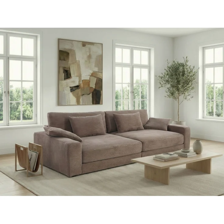 Big-Sofa 290 cm breit Federkern Polsterung tiefe Lounge Couch Cord Braun Taupe – Bild 2