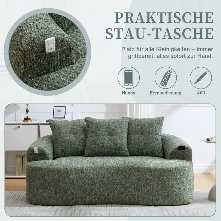 LVHOM 2-Sitzer Sofa mit 3 Kissen, Cloud Sofa mit komprimiertem Design, kein Aufbau erforderlich, Doppelsofa aus Chenille, Grün – Bild 5