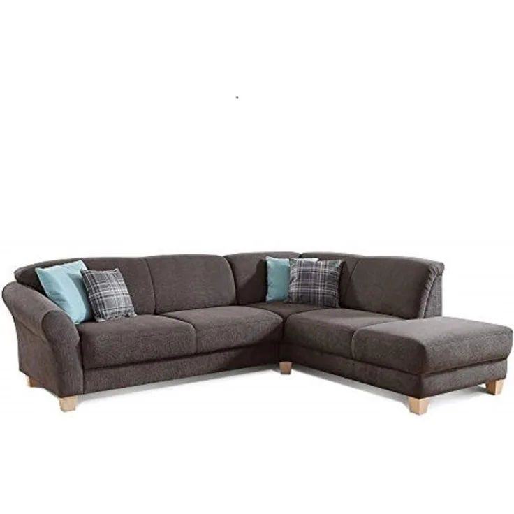 CAVADORE Ecksofa Gootlaand mit Ottomane rechts / Große Couch im Landhausstil / Mit Federkern / 257 x 84 x 212 / Dunkelgrau
