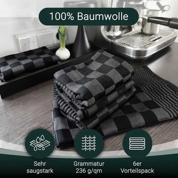 ZOLLNER Geschirrtuch, (Spar-Set, 6-tlg), 65 x 65 cm, 100% Baumwolle, vom Hotelwäschespezialisten – Bild 3
