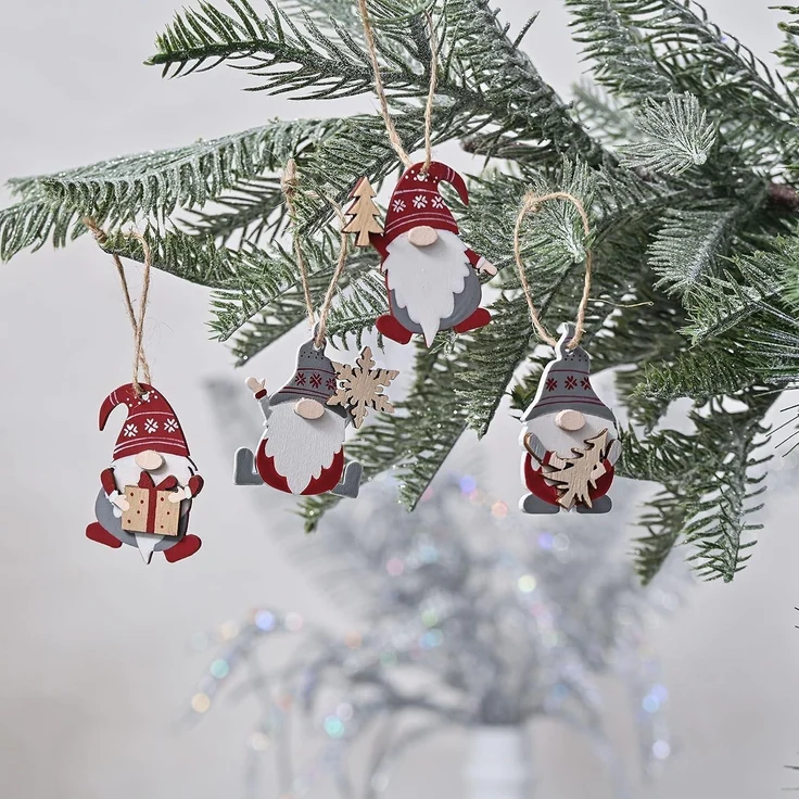 Valery Madelyn Holz Weihnachtsanhänger 24 Stück 6cm rot-weiß.handbemalt – Bild 2