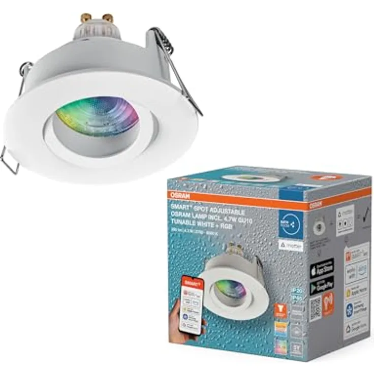 Osram Smart Matter Spot LED Einbaustrahler IP65 RGBW Verstellbar Weiß, 4,7W Smart Home, Dimmbar, App-Steuerung, 3er-Set