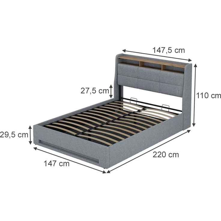 Polsterbett Christin Grau/Eiche mit LED und USB-Anschluss Vitalispa – Bild 2