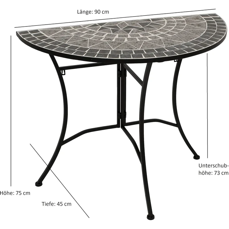 DEGAMO SIENA Wandtisch, Metall + Mosaik, schwarz/grau, 90x45cm halbrund – Bild 2