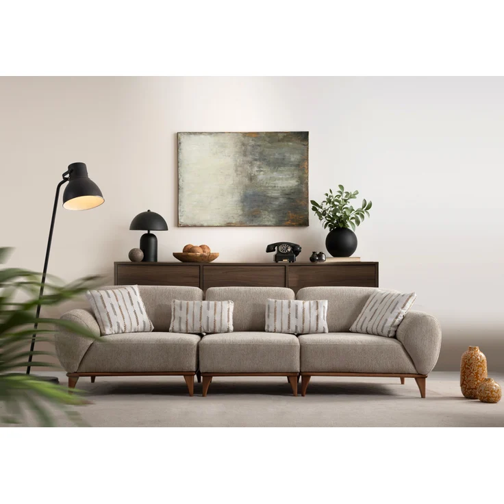 Sitzgruppe/Sofa Set - Wohnzimmergarnitur "Calathea" 3+2+1 + Hocker-Beige – Bild 3