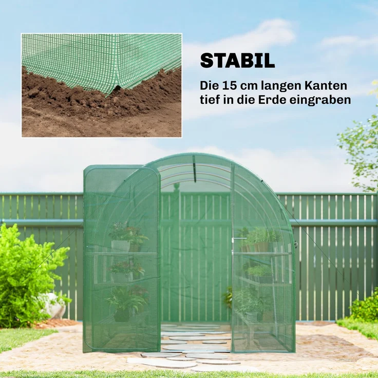 Outsunny Foliengewächshaus, PE, Stahl, Grün, 200L x 300B x 200H cm – Bild 8