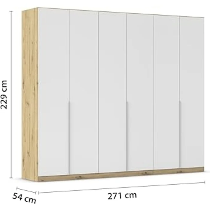 Rauch Möbel Alabama, Kleiderschrank für Schlafzimmer, Kinderzimmer, Wohnzimmer, Garderobe, Flur, 6-türig, mit Zubehör Classic, Farbe Weiß/Eiche Artisan, Holz, Breite 271 cm – Bild 3