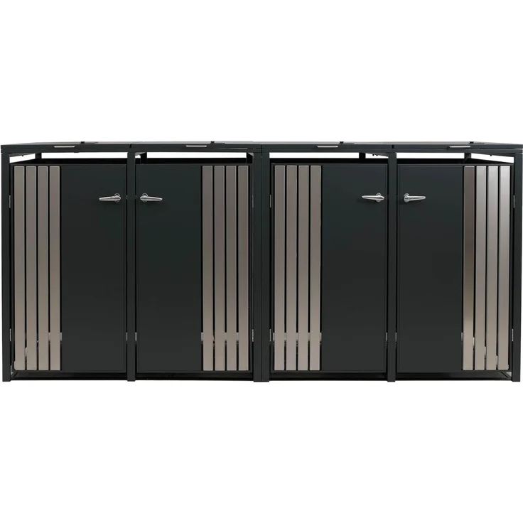 4er-Mülltonnenverkleidung HWC-O67, Mülltonnenbox mit Deckel, Metall 122x264x84cm 104kg ~ anthrazit Edelstahl – Bild 7