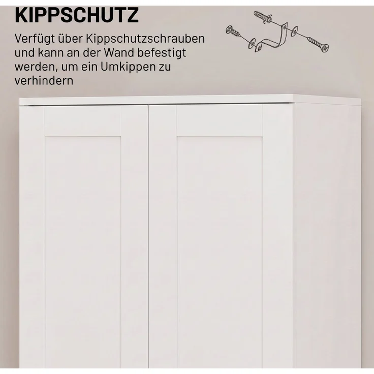 HOMCOM Küchenschrank, 2 Türen mit Soft-Close, 5 Einlegeböden davon 2 verstellbar, Spanplatte, Weiß, 60 x 36,5 x 175 cm, mit Kippschutz – Bild 7